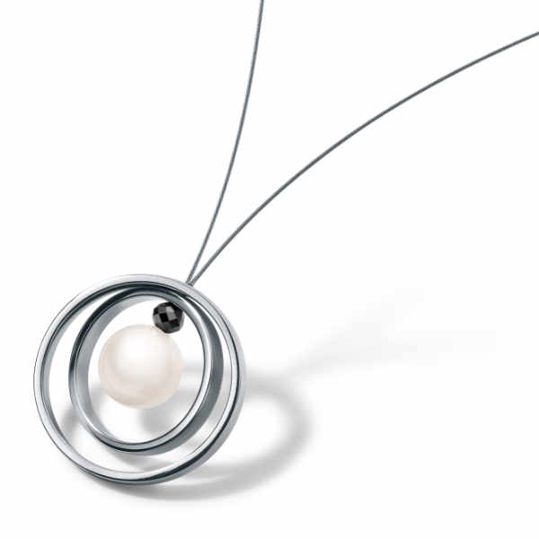perlcollier mit einer weißen süßwasserperlen und einem schwarzen diamant